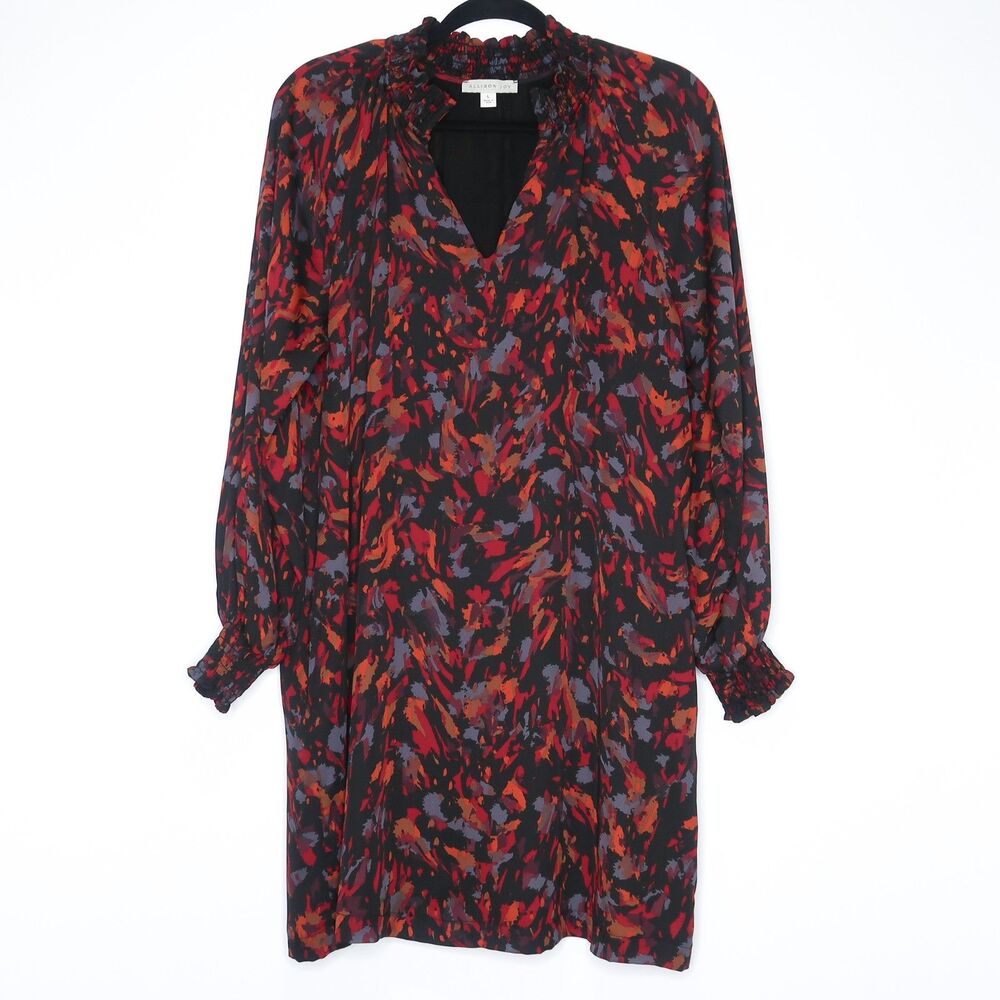 Allison Joy Long Sleeve Floral Shift Dress in Black, Red & Purple